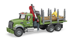Bruder Mack Granite log grabber ready to lift timber safely.
