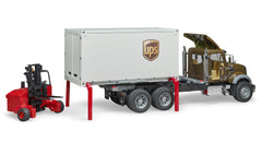 Bruder Mack Granite UPS truck with interchangeable unit for flexible loading scenarios.