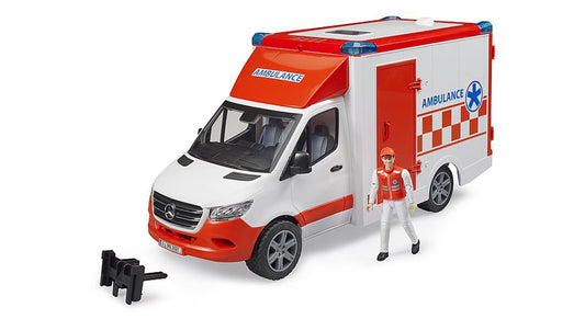 Bruder MB Sprinter ambulance front view for authentic play scenarios.