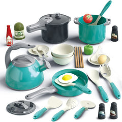 Bruvoalon 32Pcs play kitchen set in teal design boosts imaginative cooking play