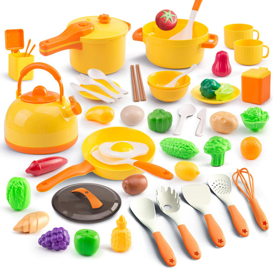 Bruvoalon 56Pcs mini play kitchen cookware boosts creative pretend meals