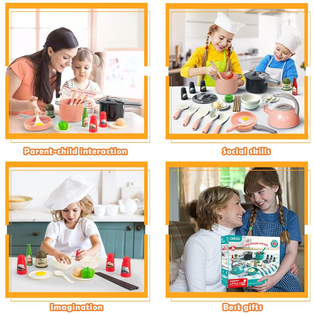 Child-friendly imaginative kitchen play resembling a restaurant scene