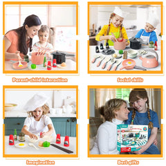 Child-friendly imaginative kitchen play resembling a restaurant scene