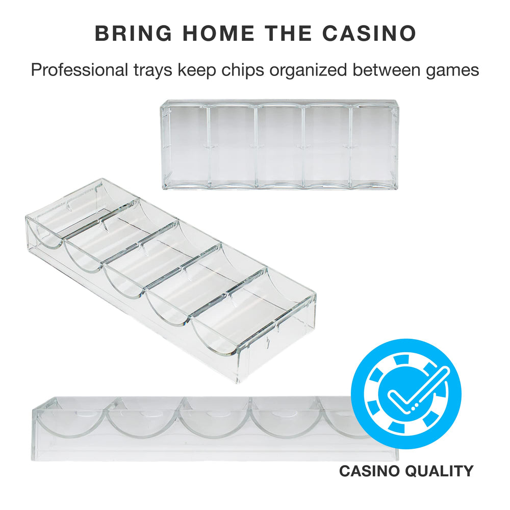Set of Brybelly clear acrylic chip trays organized for game night