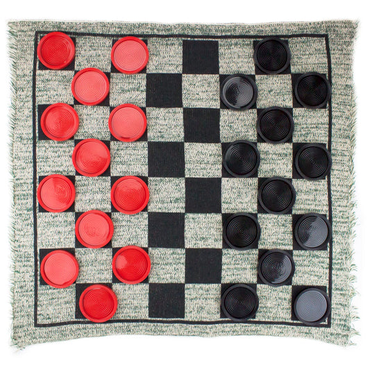 Brybelly Large Checkers Set on a giant checkers board for outdoor fun