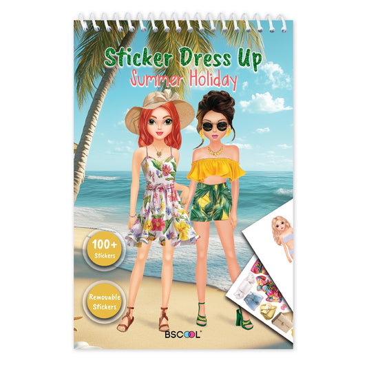 BSCOOL Sticker Dress Up summer theme cover page shows vibrant fashion ideas for kids' creative play.