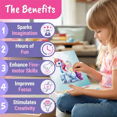 BSCOOL Sticker Dress Up Unicorn pages showing step by step guides for creativity