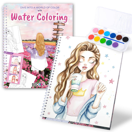 BSCOOL watercolor beginners book cover with palettes for safe, creative learning
