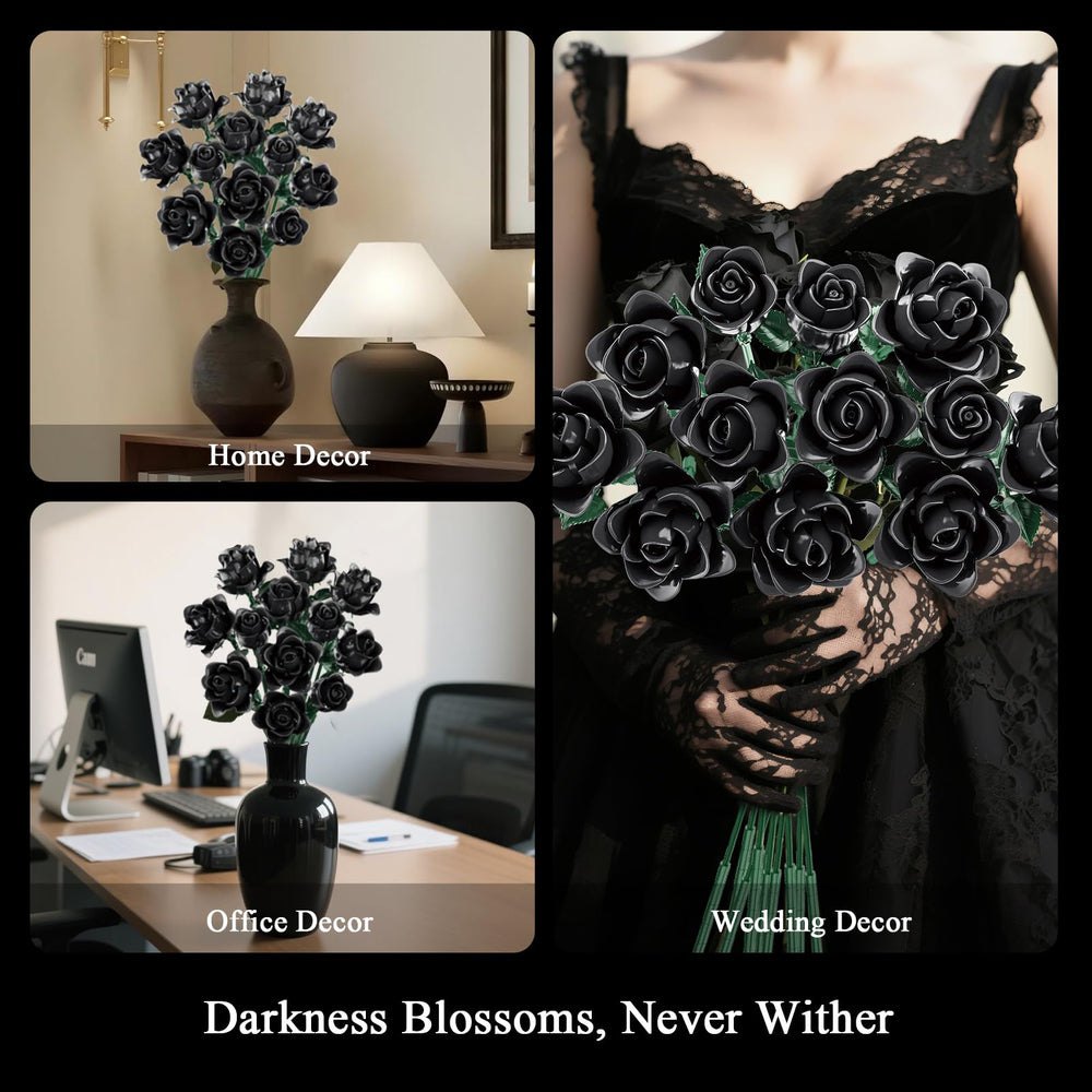 BseSparklion gift-ready black roses for gothic aesthetics and occasions.