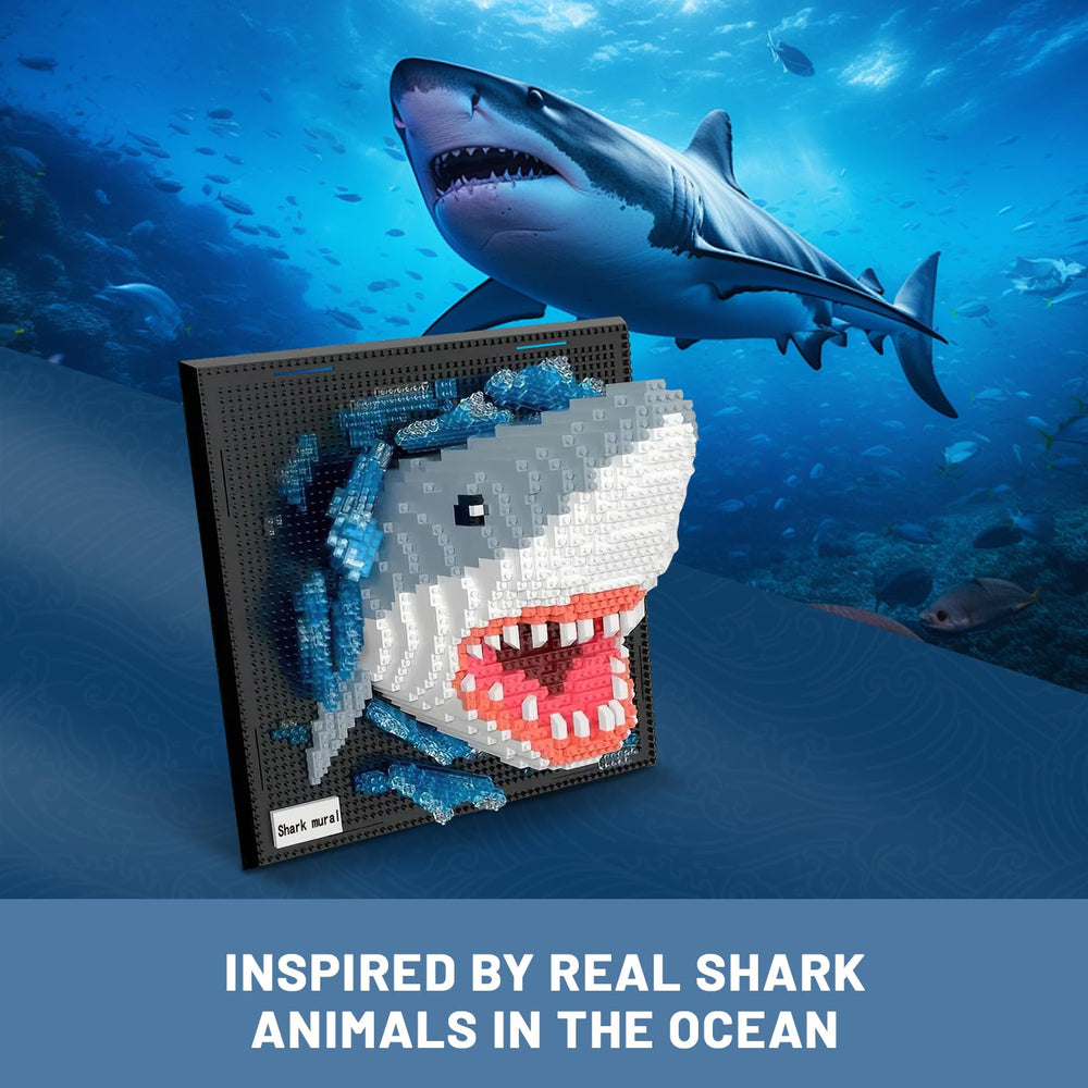 BseSparklion Shark 3D wall art close-up of detailed micro-block pieces
