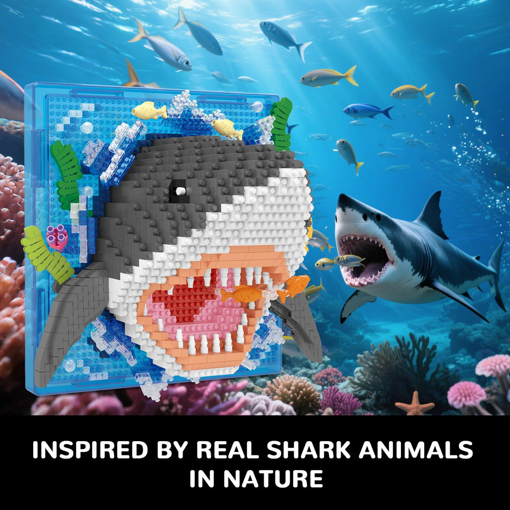 Shark table display elevates desks, shelves, and workspaces with dynamic art.