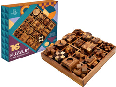 BSIRI 16 in 1 wooden brain teaser set with interlocking pieces for mindful play