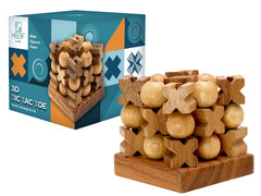 BSIRI 3D wooden tic tac toe board on a rustic coffee table for family bonding