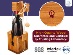 BSIRI Think for Bottle Puzzle Lock displayed in rustic bottle holder on kitchen counter