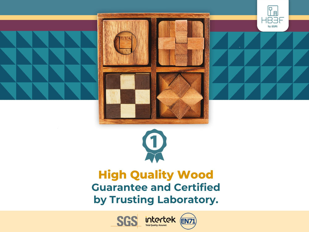 BSIRI four-game wooden puzzle box set displayed for family fun.
