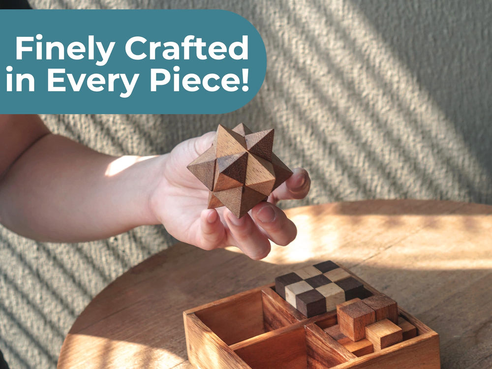 BSIRI wooden puzzle box set pictured as gift-ready for holidays.