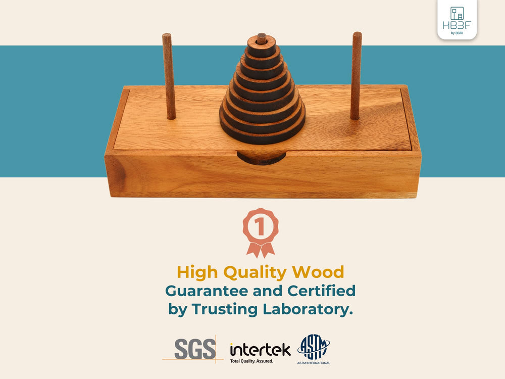 BSIRI Wooden tower disks close-up showing handcrafted precision