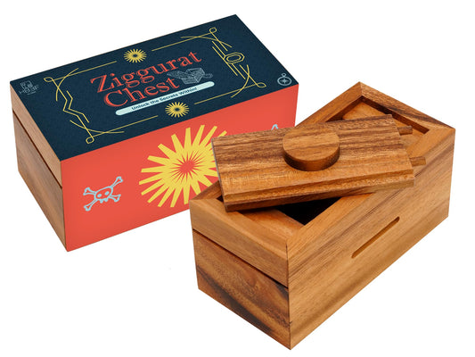 BSIRI Ziggurat chest front view shows a sturdy wooden puzzle box, great as a gift idea.