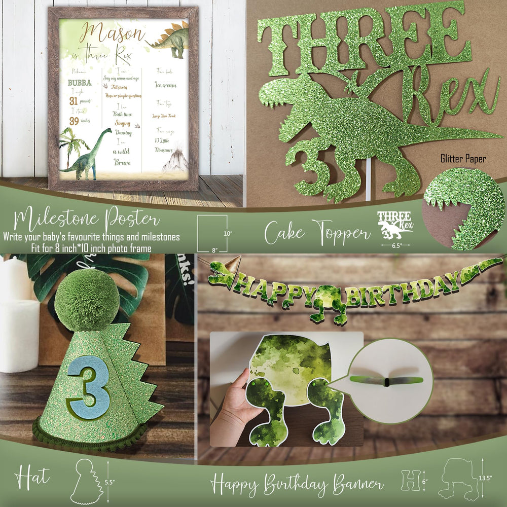 BSMIEFUS Dinosaur 3rd birthday hat completes the ensemble for the milestone.