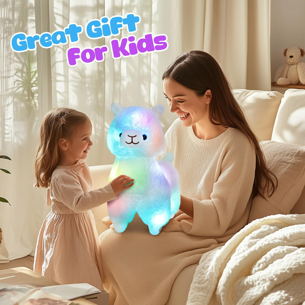 Bstaofy LED night glow highlights the alpaca's soft charm during bedtime routines.