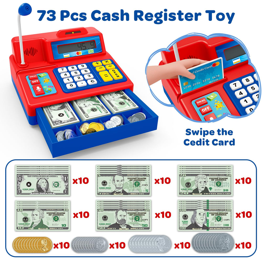 Bstoyder 103-pcs grocery store playset inspires imaginative shopping and counting play.