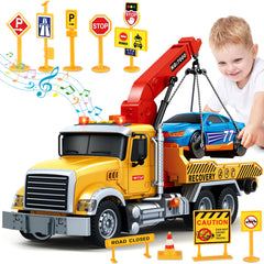 Bstoyder 15-inch tow truck toy with a lift and crane for rescue play.