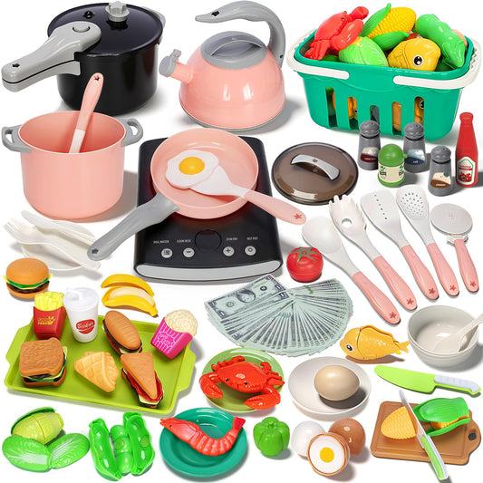 Bstoyder 168Pcs play kitchen induction cooktop with lights for immersive pretend cooking
