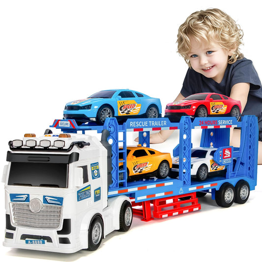 Bstoyder 21inch carrier truck with four racing cars for imaginative play