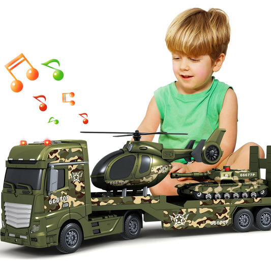 Bstoyder 25 inch army truck with helicopter for imaginative play and coordination