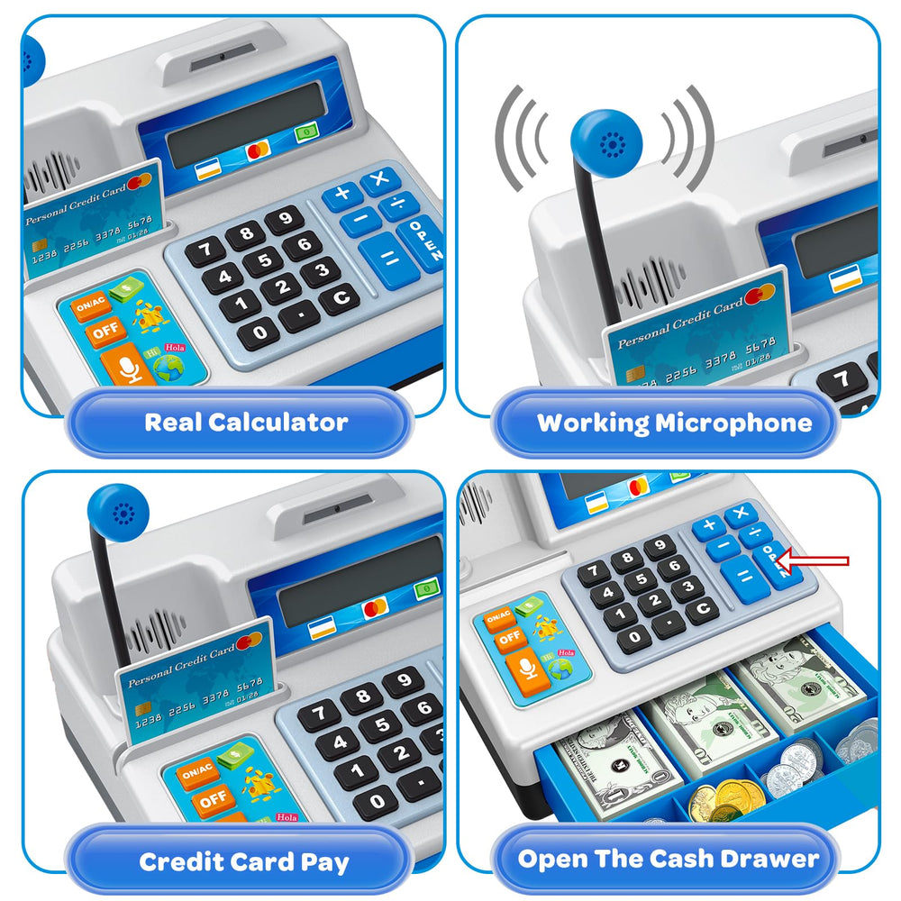 Bstoyder cash register with credit card for pretend transactions and swipes.