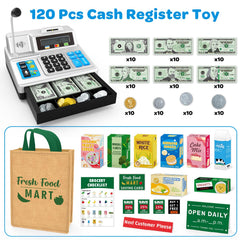 Bstoyder cash register with microphone demonstrating interactive sound effects