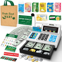 Bstoyder silvery cash register front view for hands-on math and pretend shopping