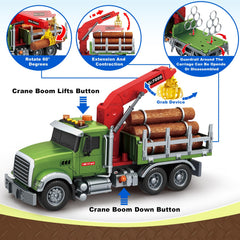 Bstoyder logging truck crane grabs logs for interactive pretend loading.
