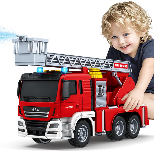 Bstoyder large fire truck with water pump hose for realistic rescue play