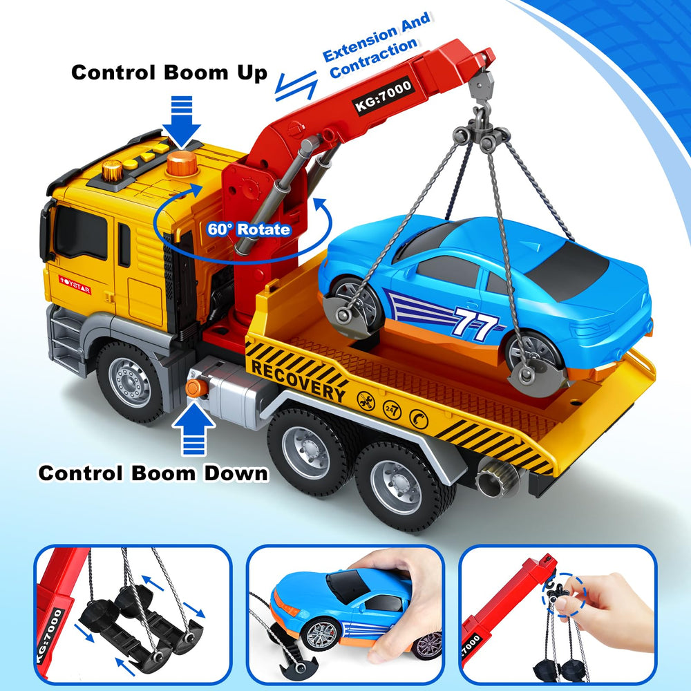 Bstoyder friction-powered transport truck crane boosts motor skills during active play.