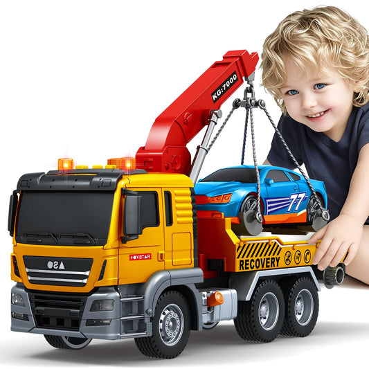Bstoyder large tow-truck toy front view with lights encourages imaginative play.