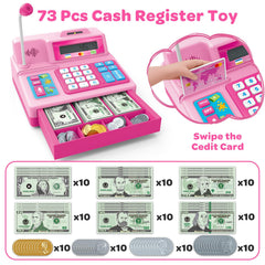 Bstoyder pink cash register toy with microphone enhances storytelling and cooperative pretend shopping