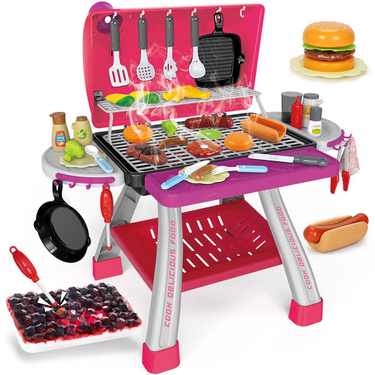 Bstoyder pink grill playset assembly for quick pretend cooking