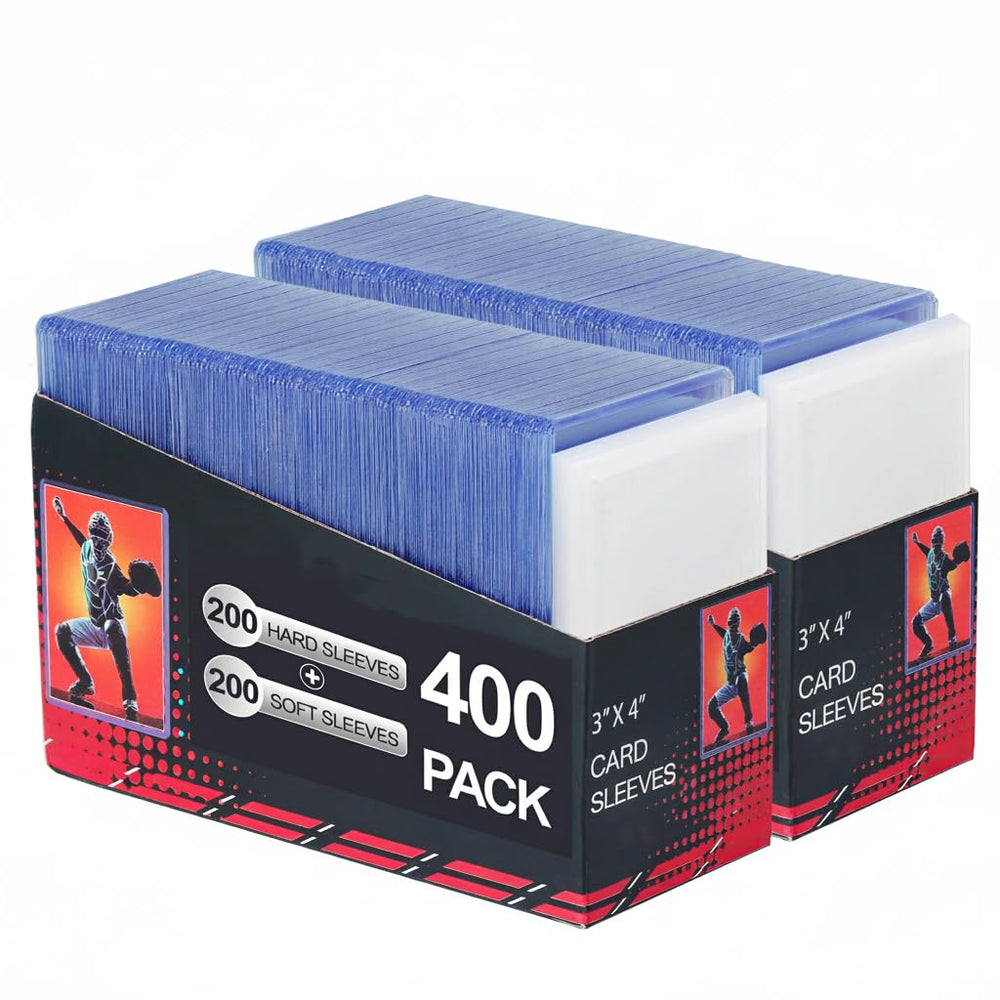 Btlwpy 400-card sleeves in blue, protecting your collection in a sturdy display case.