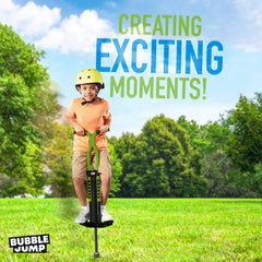 Bubble Jump Pogo Stick kids playing outside with safe, energetic exercise.