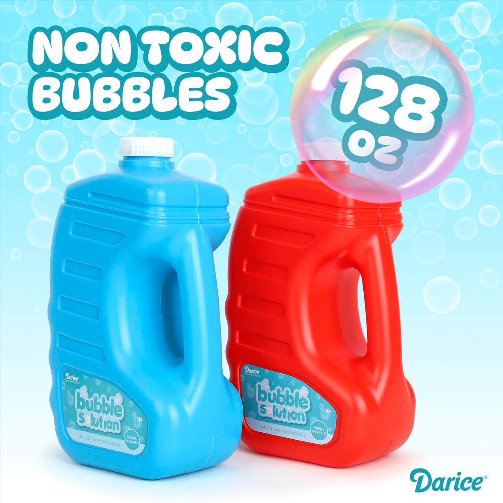 Bubble Play Darice two 64oz bottles with handles for portability.