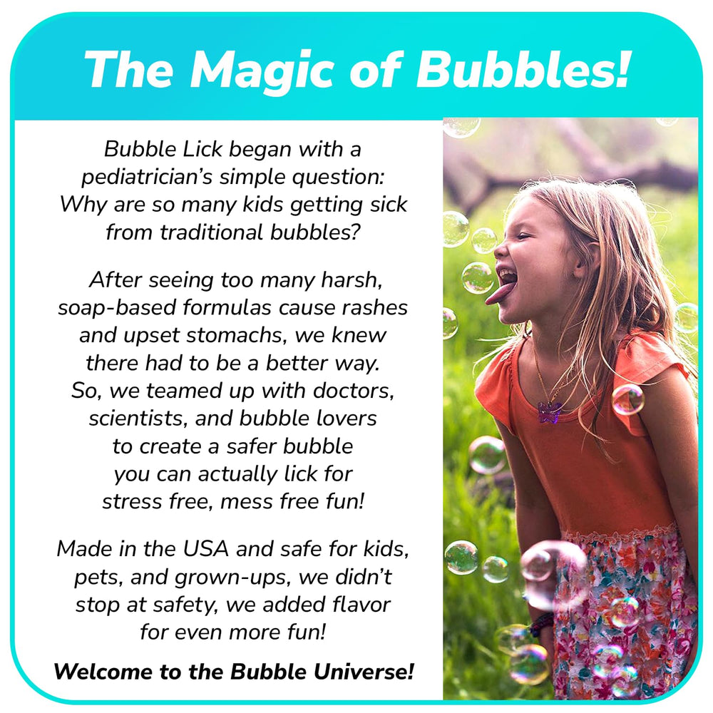BubbleLick bubbles in cup demonstrate playful, mess-free family fun.