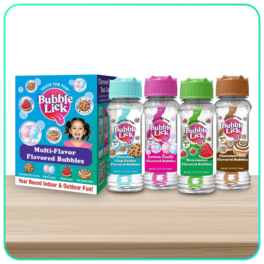 BubbleLick Cinnamon Roll bubbles for flavorful sensory play at home.
