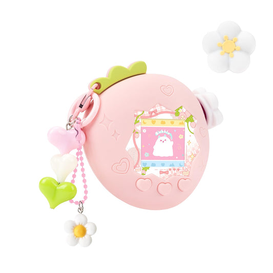 Bubblelogus Tamagotchi Paradise strawberry case front view showing protective pink silicone.