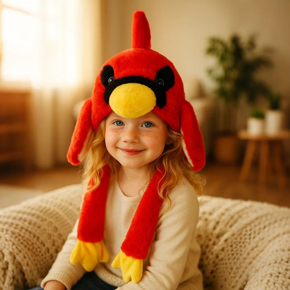 Cute red plush hat by Bubblepompom featuring movable ears for festive looks.