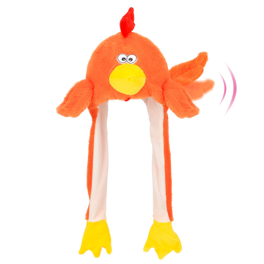 Bubblepompom chicken hat with moving ears, plush comfort for playful photos