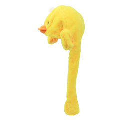 Bubblepompom duck hat worn outdoors during autumn or winter.