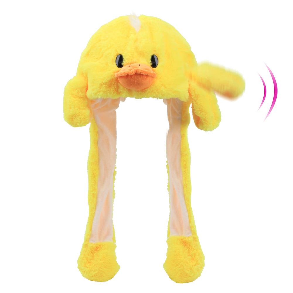 Bubblepompom duck hat close-up of movable ears for playful photo moments.
