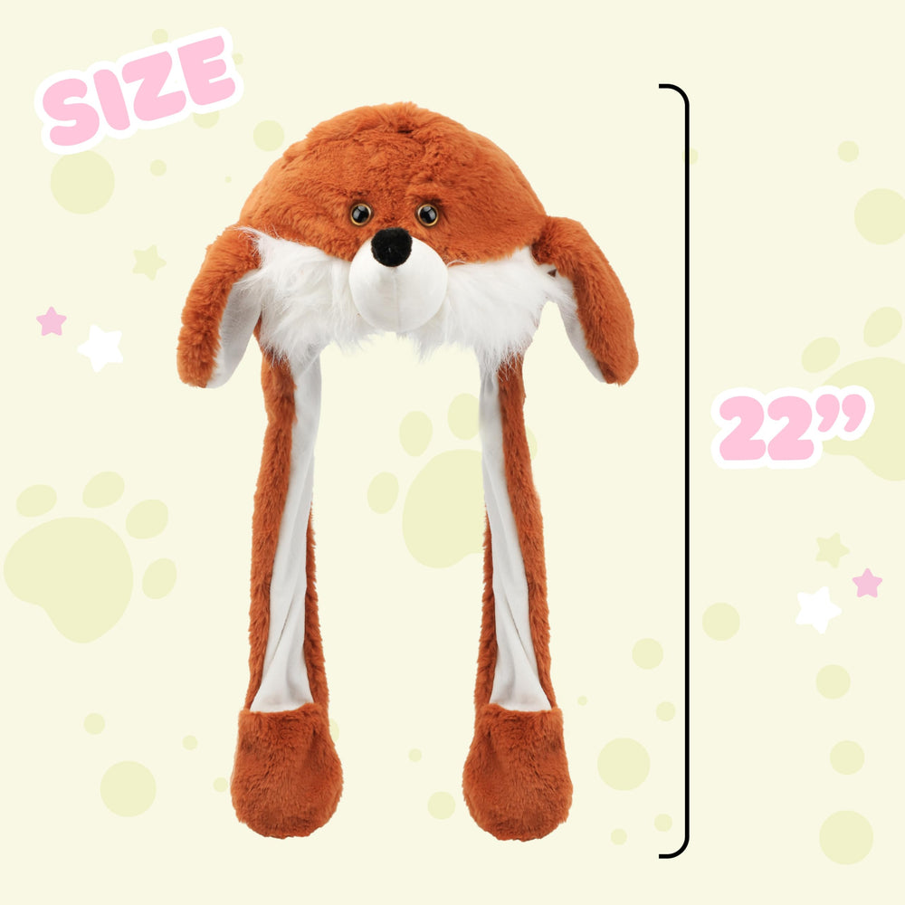 Close-up of soft plush Bubblepompom fox hat with movable ears for cozy wear