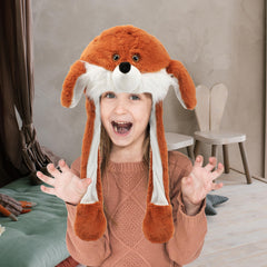 Model wearing Bubblepompom fox hat for cosplay and festive photos